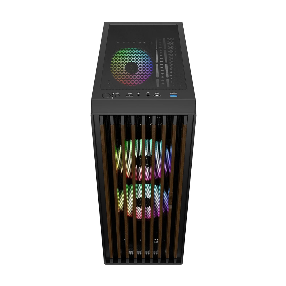 GAMDIAS AURA GC4 Elite ARGB ATX Mid Tower Gaming Case (Real Walnut Mesh Front, Black)