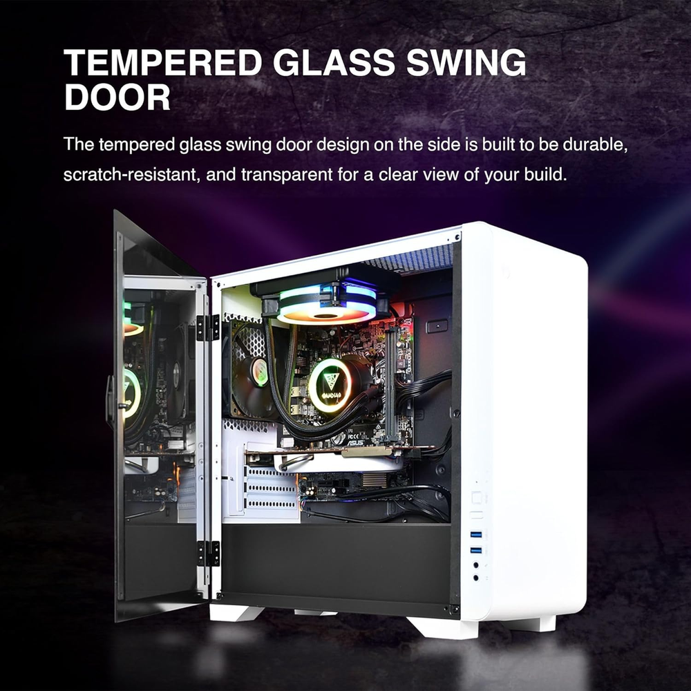 GAMDIAS MARS E2 White Micro-ATX Mini Tower PC Case (Hinged Tempered Glass, Snowy Metal Exterior, Up to 280mm Radiator, 5x Fan Support)