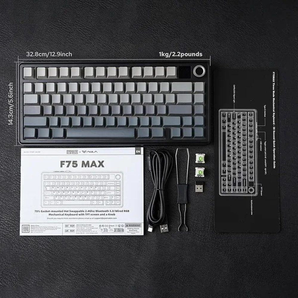 AULA F75 Max Side-Engraved Keycaps Wireless 3 in 1 Mechanical Gaming Keyboard with Screen & Knob | Gradient Gray, Reaper Switch (F75MaxGrR)