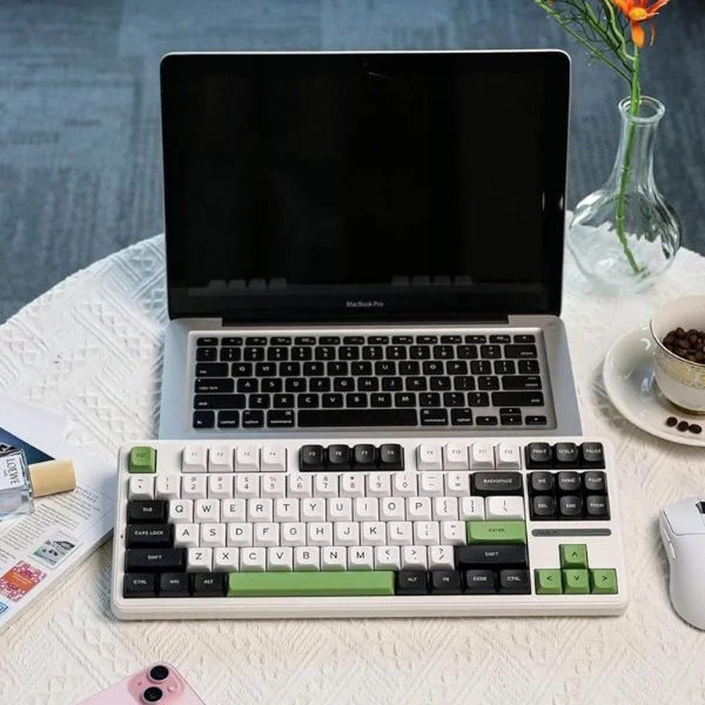 AULA F87 75% Tri-Mode Wireless Mechanical Gaming Keyboard | Green White, Gray Wood Switch (F87GW)