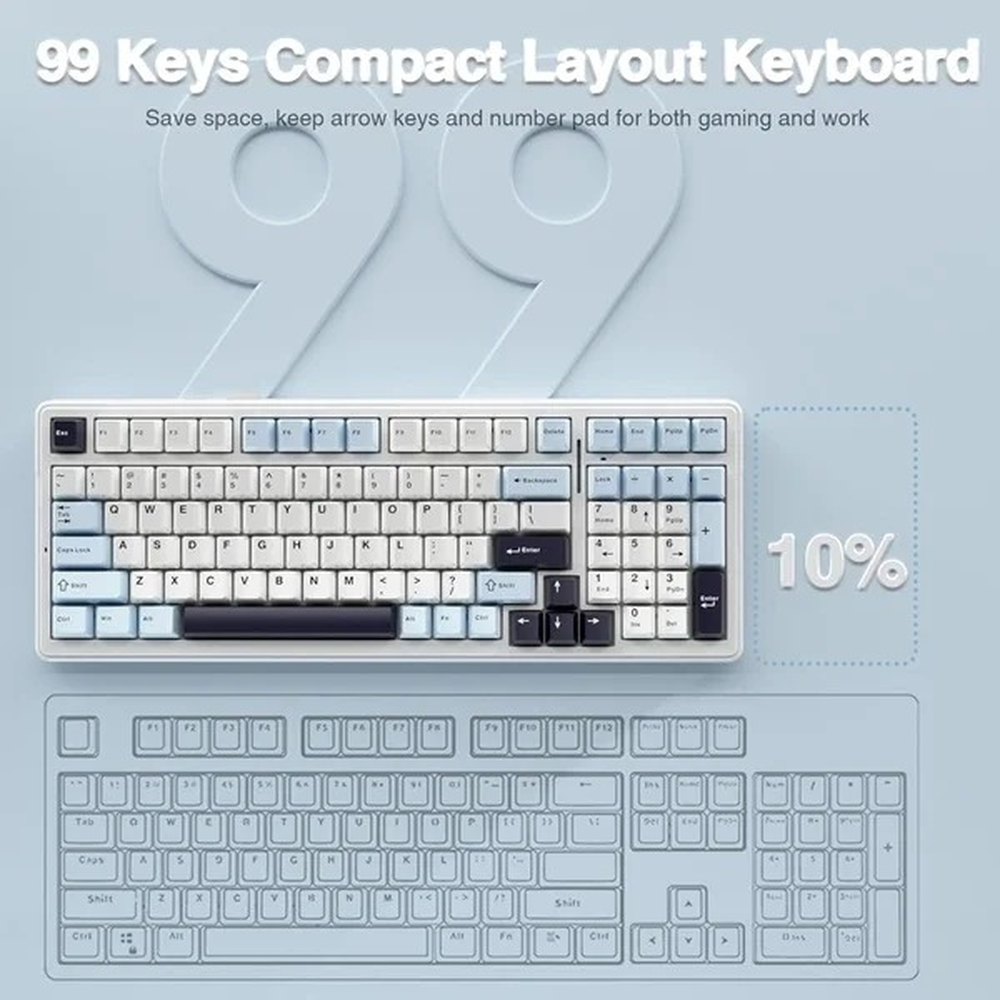 AULA F99 96% Tri-Mode Wireless Mechanical Gaming Keyboard with Knob | Ice Blue, Reaper Switch (F99IUR)