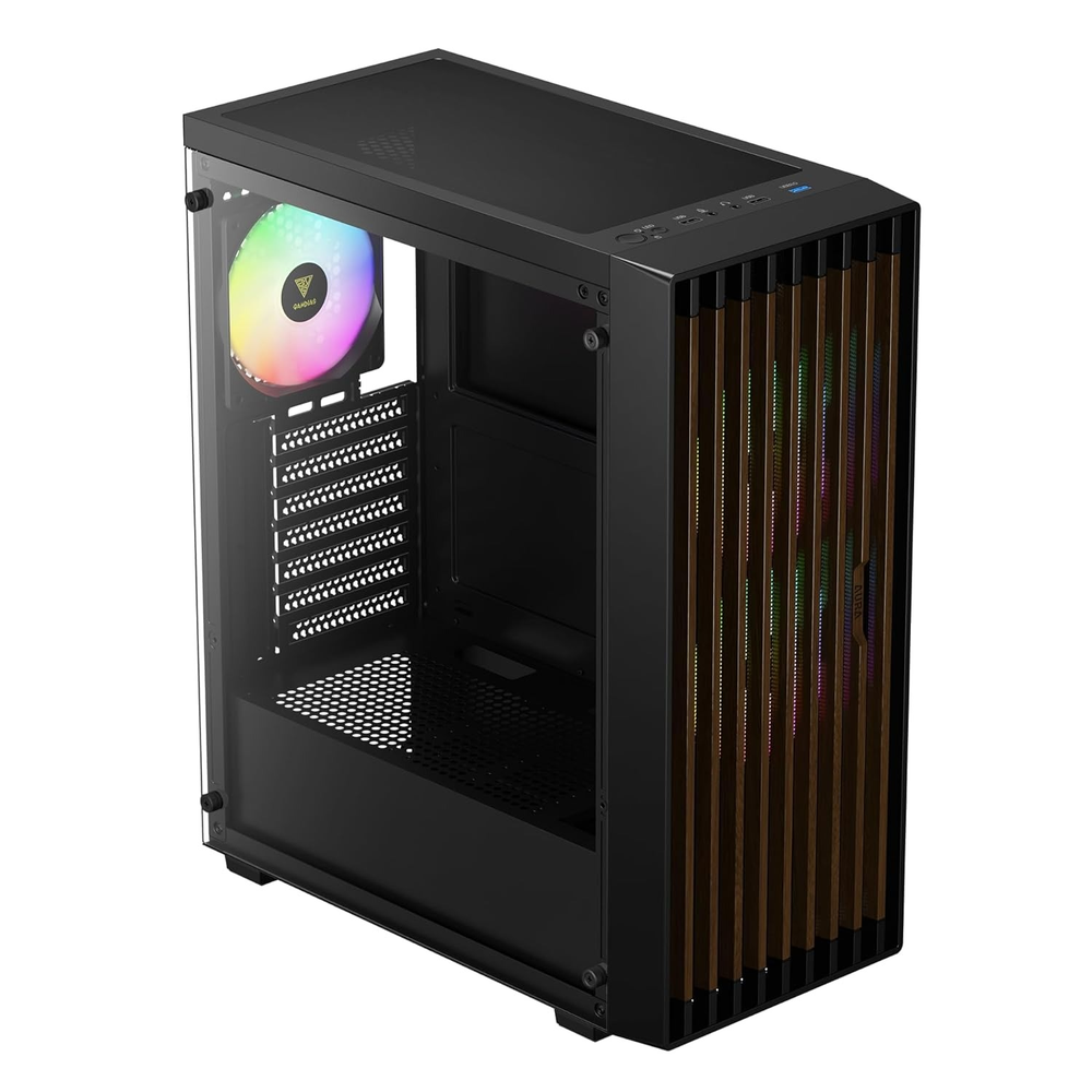 GAMDIAS AURA GC4 Elite ARGB ATX Mid Tower Gaming Case (Real Walnut Mesh Front, Black)