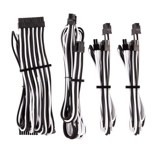 Corsair PREMIUM INDIVIDUALLY SLEEVED DC CABLE STARTER KIT, TYPE 4 (GENERATION 4), WHITE/BLACK 