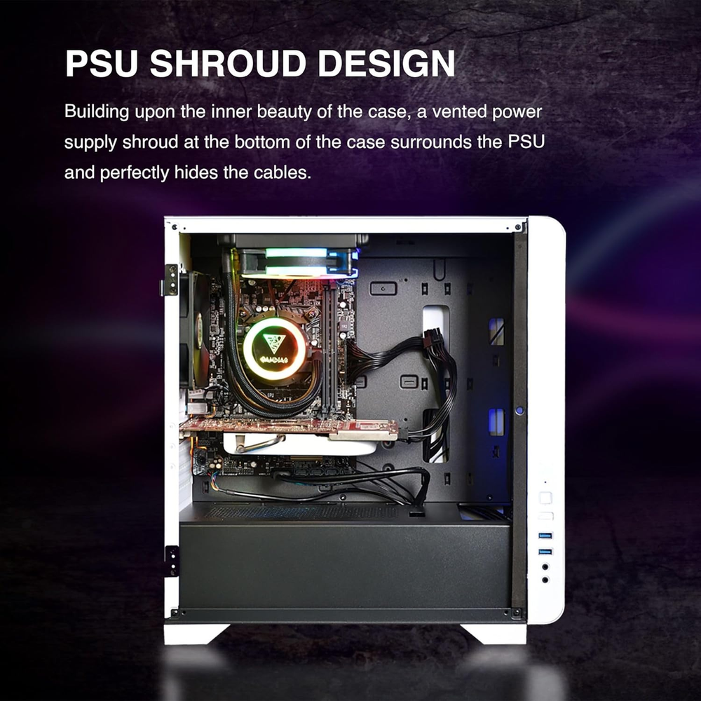 GAMDIAS MARS E2 White Micro-ATX Mini Tower PC Case (Hinged Tempered Glass, Snowy Metal Exterior, Up to 280mm Radiator, 5x Fan Support)