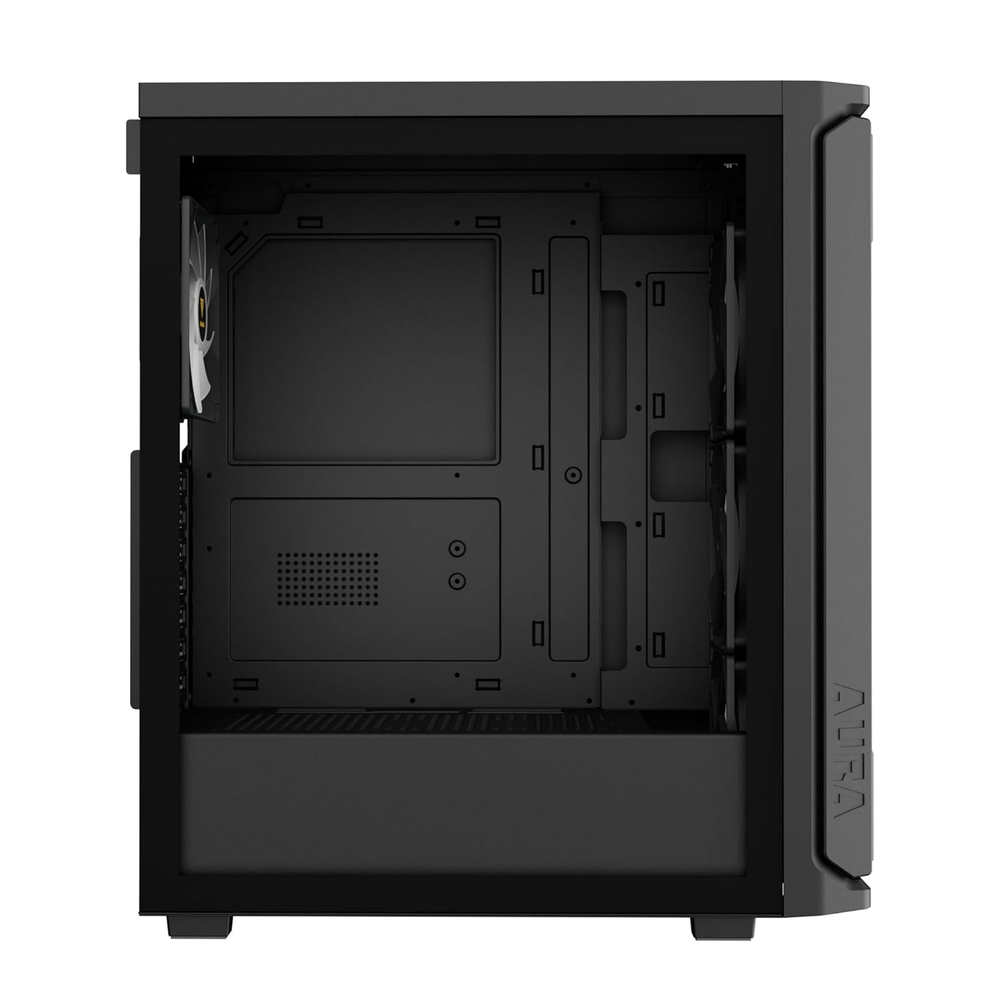 GAMDIAS AURA GC11 ARGB Mid Tower PC Case (Black, Bar Mesh Front, 4×120mm ARGB Fans, ATX Support, 360mm Radiator, Panoramic Tempered Glass)