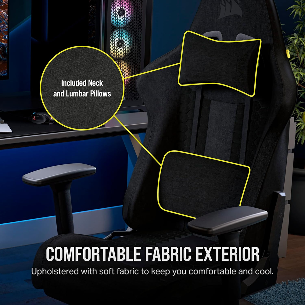 CORSAIR TC100 RELAXED - Fabric Gaming Chair, Black/Black