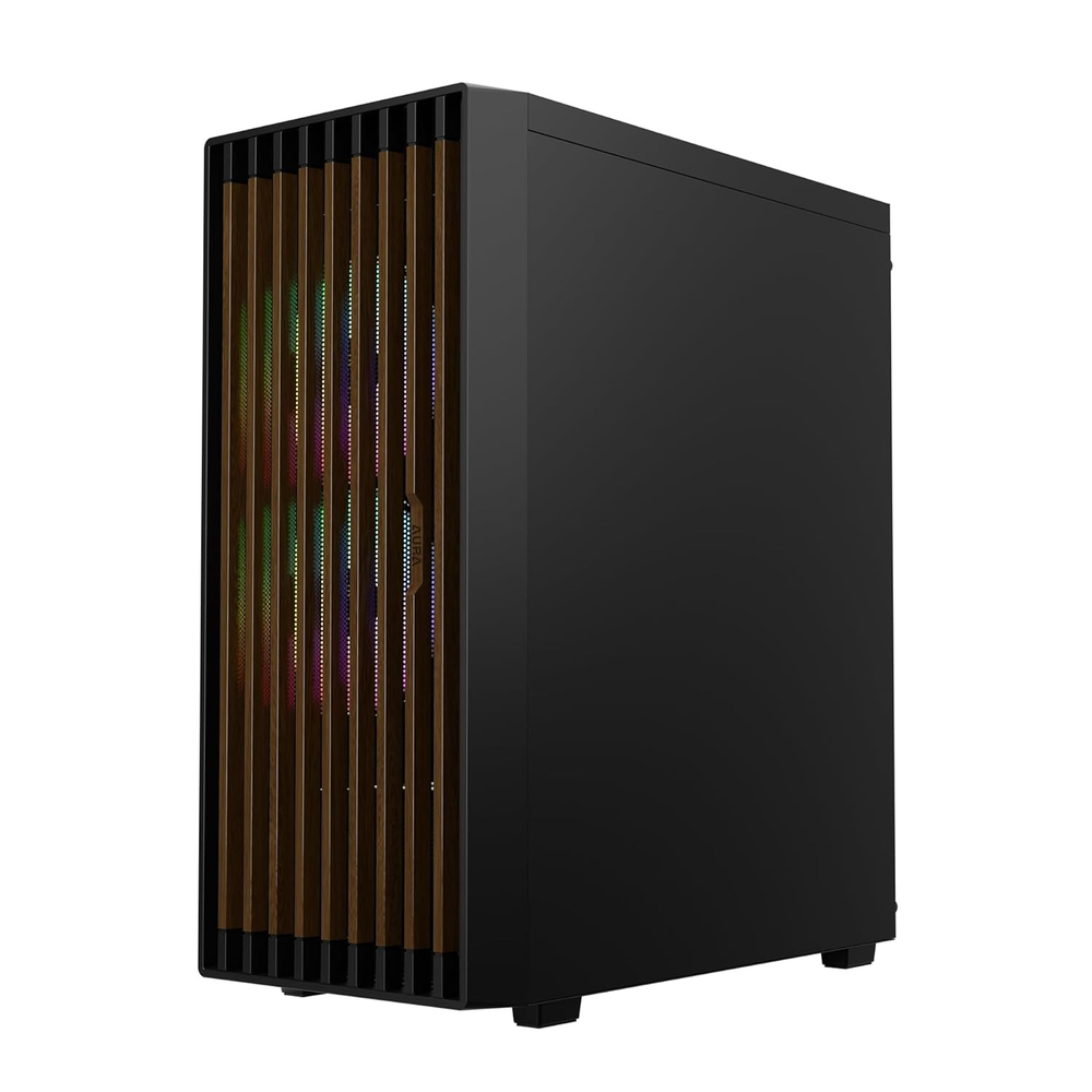 GAMDIAS AURA GC4 Elite ARGB ATX Mid Tower Gaming Case (Real Walnut Mesh Front, Black)