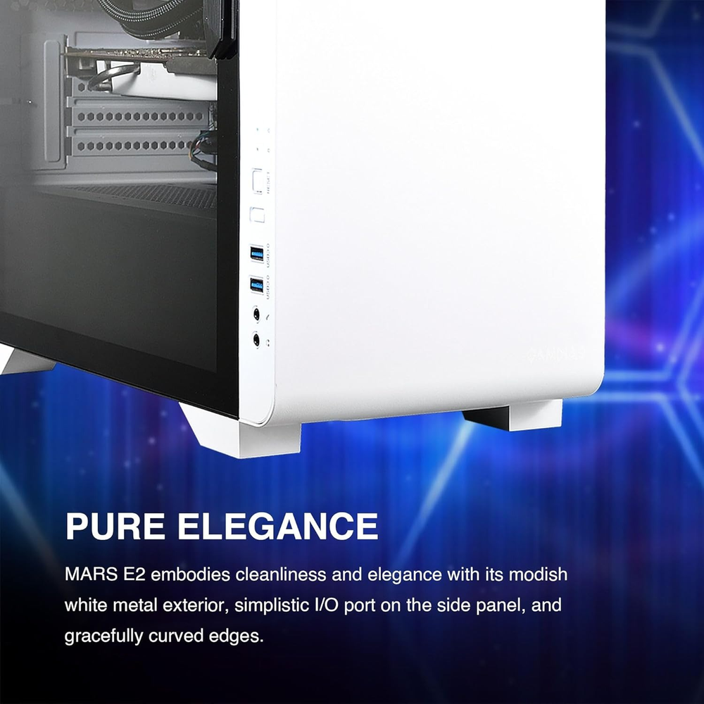 GAMDIAS MARS E2 White Micro-ATX Mini Tower PC Case (Hinged Tempered Glass, Snowy Metal Exterior, Up to 280mm Radiator, 5x Fan Support)