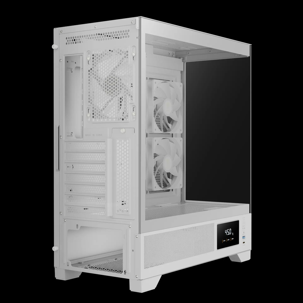 GAMDIAS ATLAS M1 WH ATX Mid Tower ARGB Gaming Case (White, Built-in Display, 3x120mm ARGB Fans, Tempered Glass)