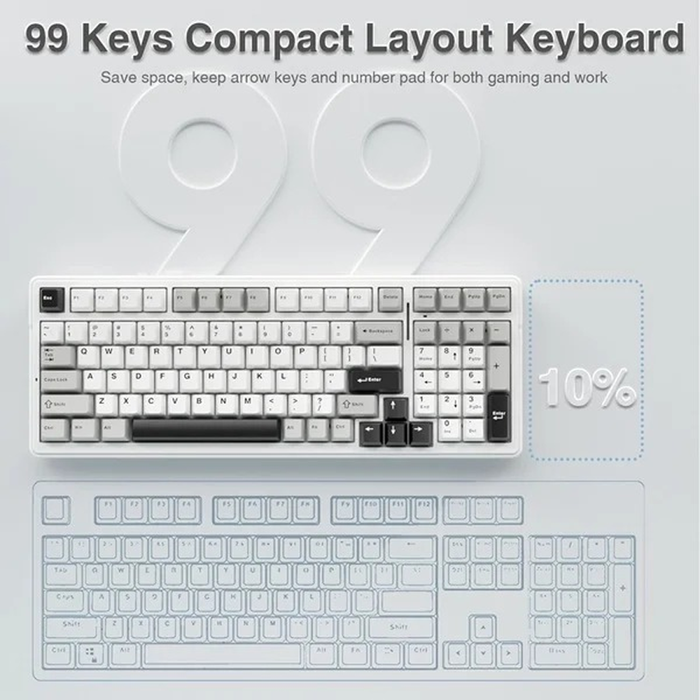AULA F99 96% Tri-Mode Wireless Mechanical Gaming Keyboard with Knob | Gray White, Graywood (F99GrWW) Switch