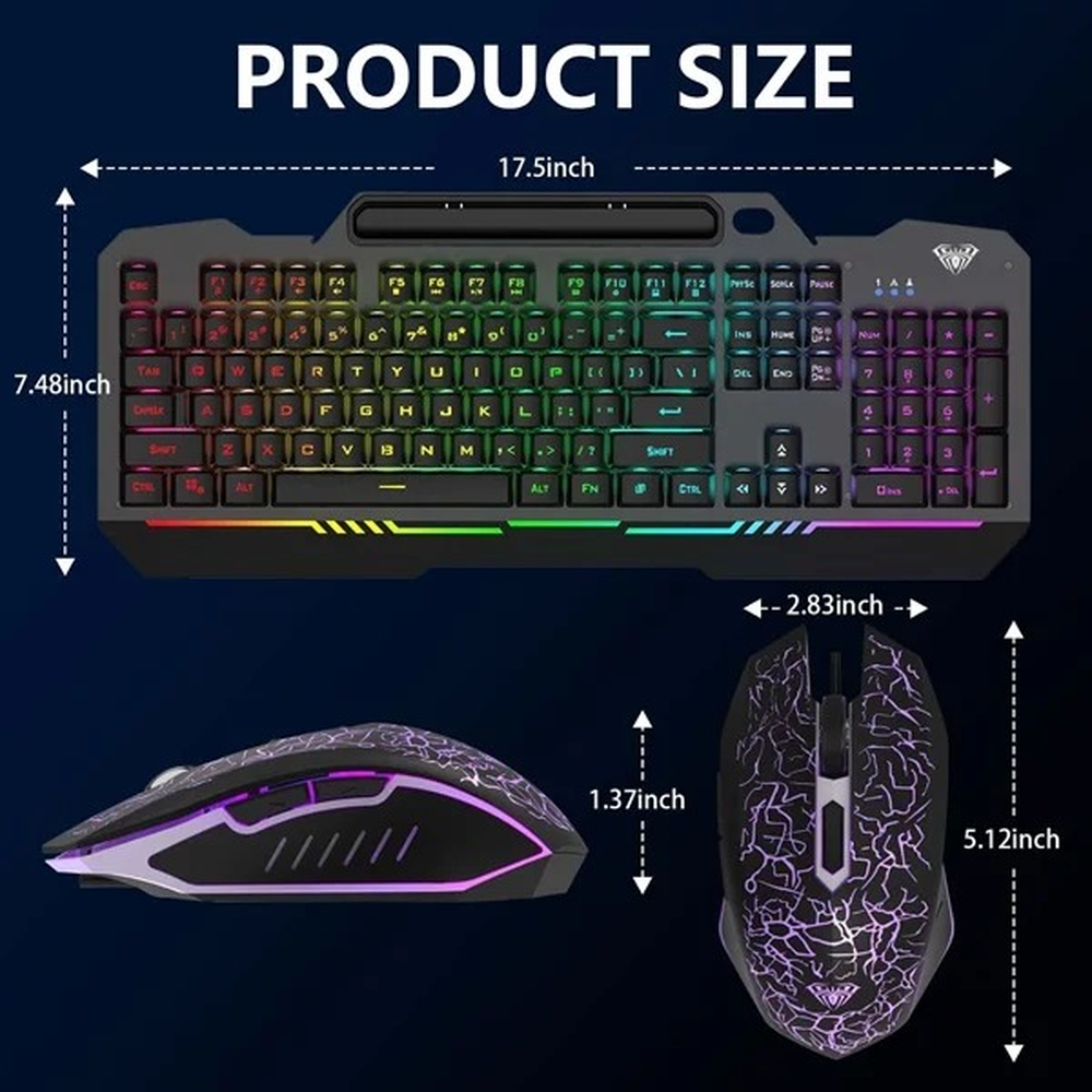 AULA T102 RGB Wired Gaming Keyboard & Mouse Combo | Black Panel, Black Keycaps (T102TB)