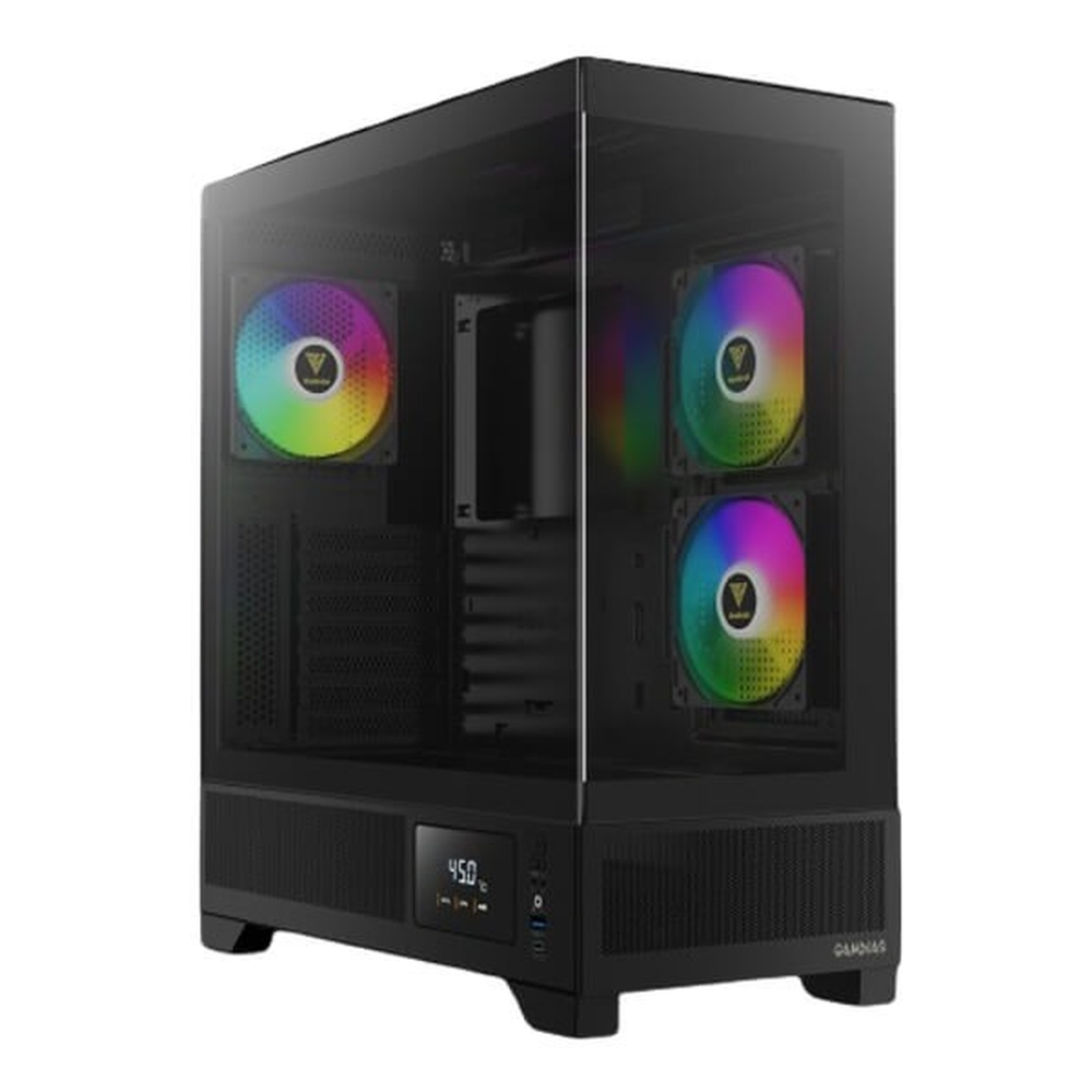 GAMDIAS ATLAS M1 ATX Mid Tower ARGB Gaming Case (Black, Built-in Display, 3x120mm ARGB Fans, Tempered Glass)