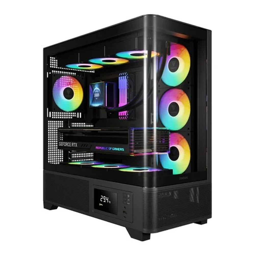 GAMDIAS ATLAS P2 CG ARGB ATX Mid Tower Gaming Case (Black, 270° Curved Glass, Built-in Monitor, 4x120mm ARGB Fans,