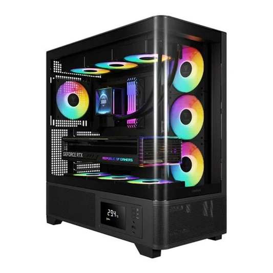 GAMDIAS ATLAS P2 CG ARGB ATX Mid Tower Gaming Case (Black, 270° Curved Glass, Built-in Monitor, 4x120mm ARGB Fans,