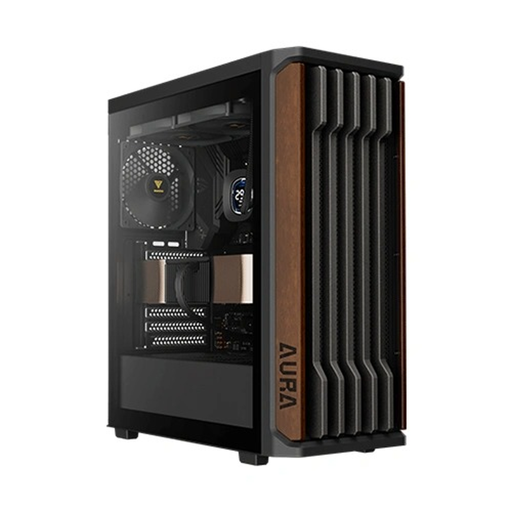 GAMDIAS AURA GC11 Wood Mid Tower PC Case (Wood Accent Mesh Front, 4×120mm Fans, ATX Support, 360mm Radiator, Panoramic Tempered Glass)