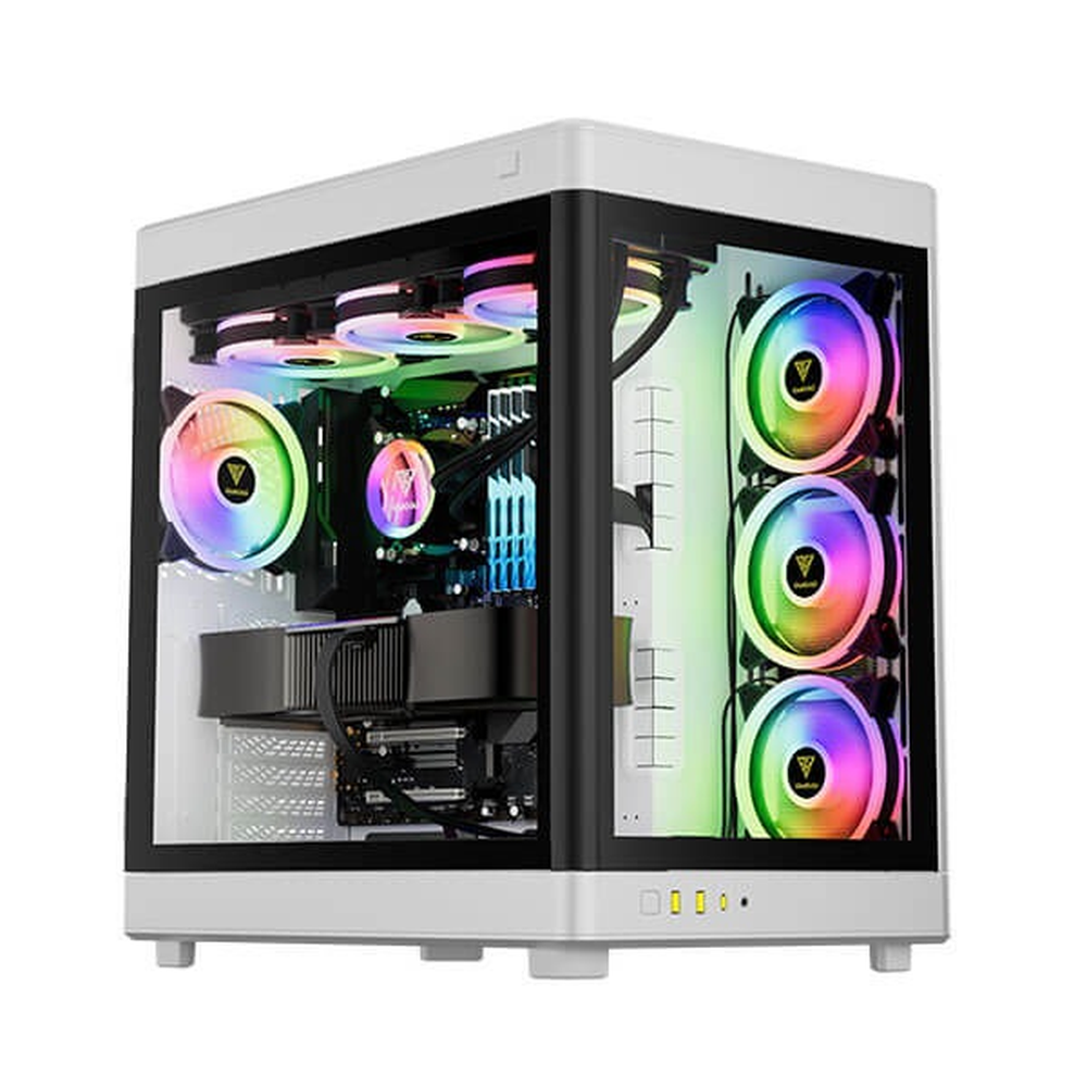 GAMDIAS NESO P1 W E-ATX Full-Tower PC Case (White, Dual-Chamber, Trapezoid, Panoramic Glass)