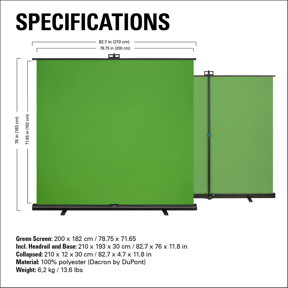 Elgato Green Screen XL – Extra-Wide 200×182cm Collapsible Chroma Key Panel