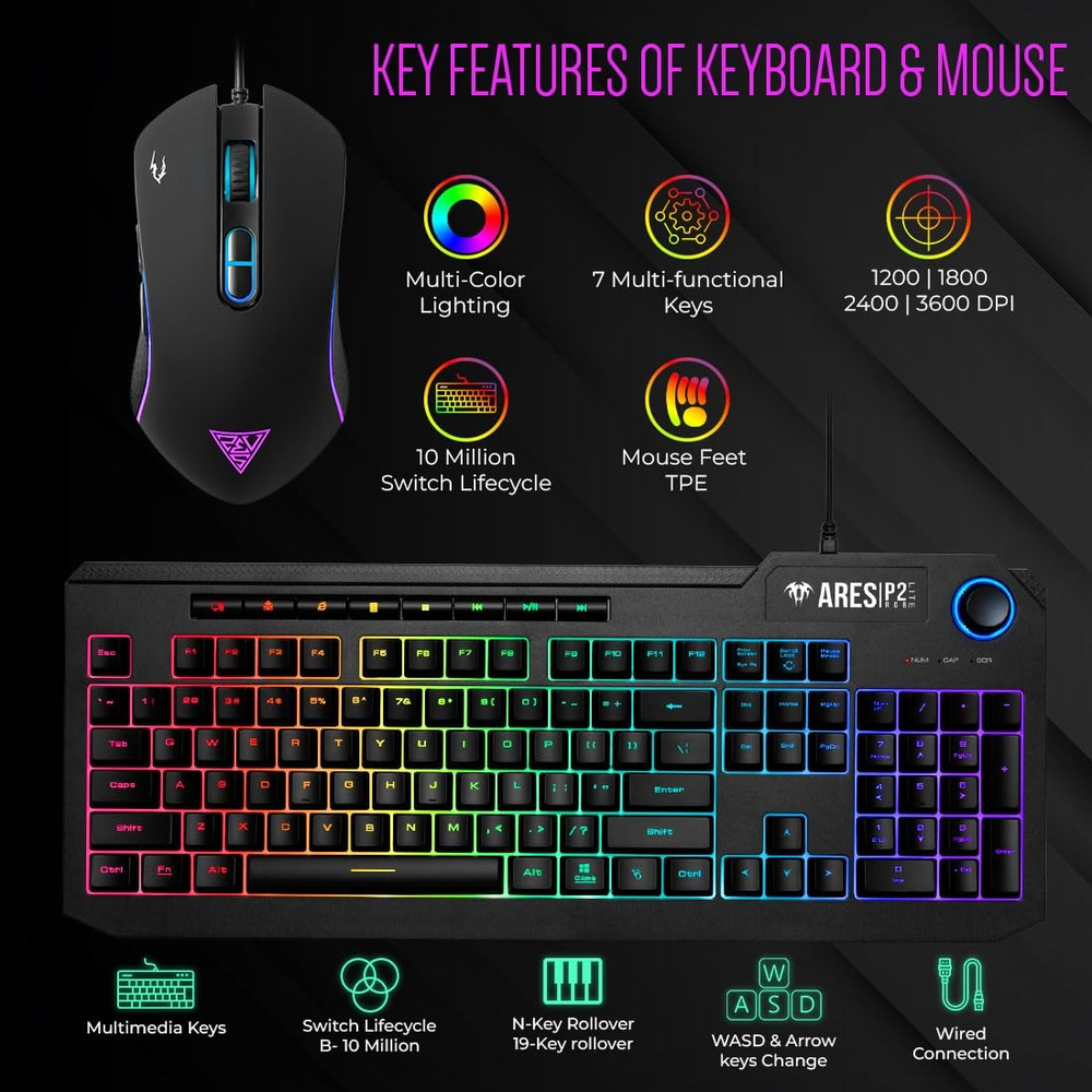 GAMDIAS ARES P2 Lite 2-in-1 RGB Gaming Keyboard & Mouse Combo