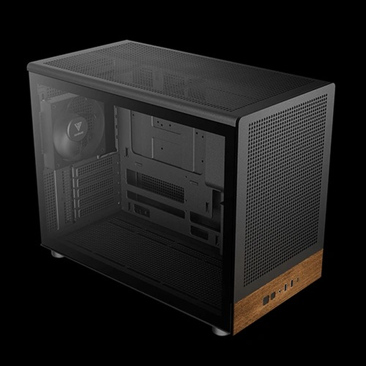 GAMDIAS ATHENA M4M WOOD Micro Tower PC Case (M-ATX, Mesh Front, Real Wood Accent, 3x 120mm Fans, USB-C)
