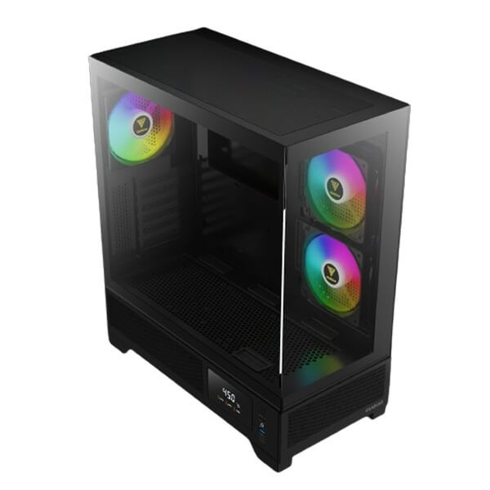 GAMDIAS ATLAS M1 ATX Mid Tower ARGB Gaming Case (Black, Built-in Display, 3x120mm ARGB Fans, Tempered Glass)