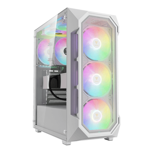 GAMDIAS AURA GC1 ELITE V2 ARGB ATX Mid Tower Gaming Case (White, Mesh Front, 4x120mm ARGB Fans, Tempered Glass)