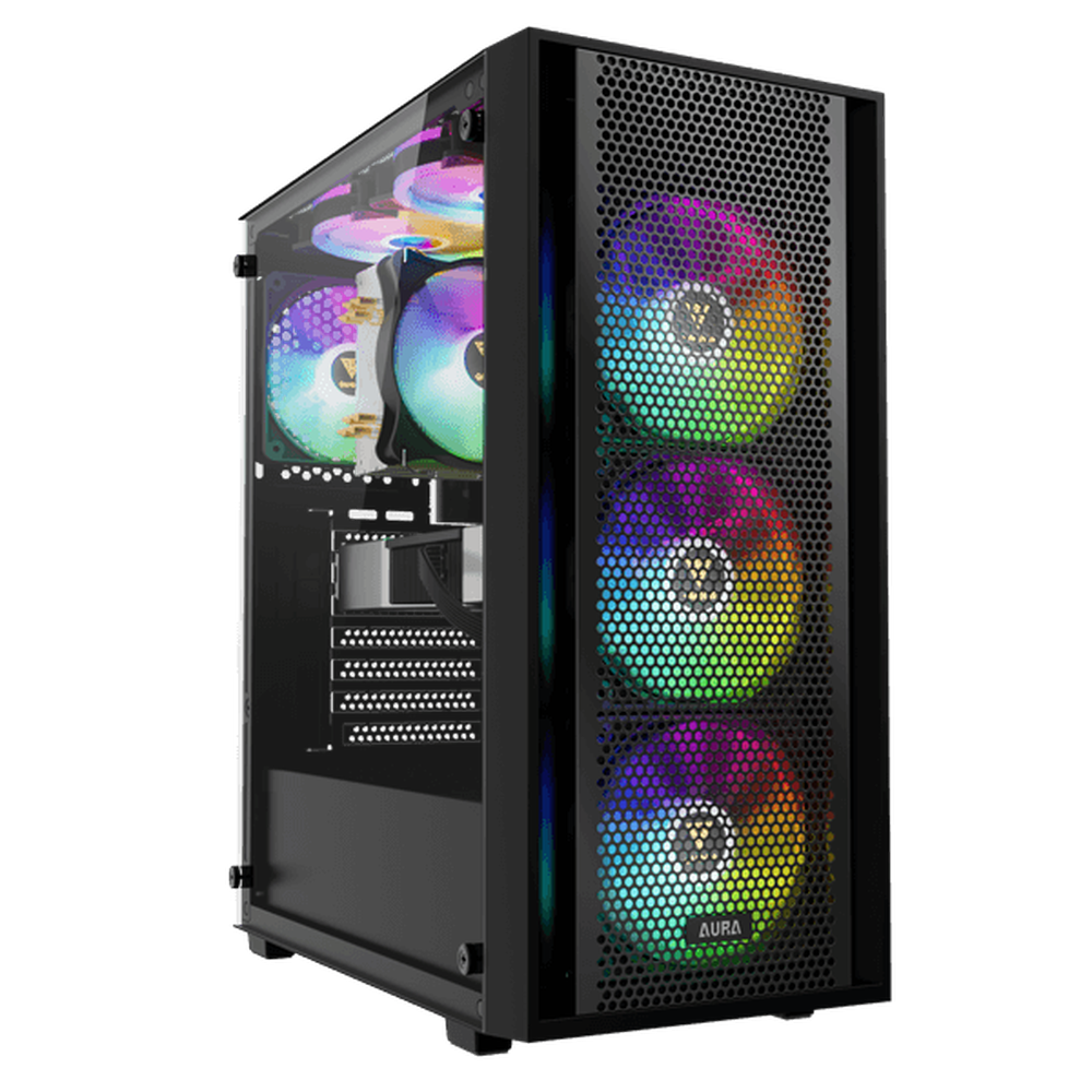 GAMDIAS AURA GC2 ELITE V2 ARGB ATX Mid Tower Gaming Case (Black, Mesh Front, 4x120mm ARGB Fans, Tempered Glass)