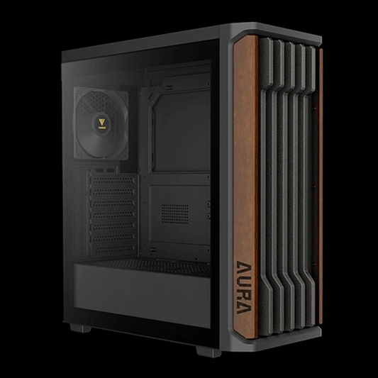 GAMDIAS AURA GC11 Wood Mid Tower PC Case (Wood Accent Mesh Front, 4×120mm Fans, ATX Support, 360mm Radiator, Panoramic Tempered Glass)