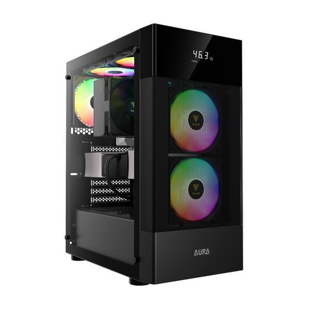 GAMDIAS AURA GC5 Elite ARGB ATX Mid Tower Gaming Case (Digital Display Mesh Front, Black)