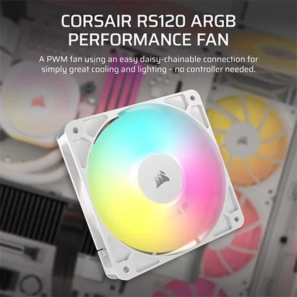Corsair Fan RS120 ARGB White, 120mm ARGB Fan, Single Pack