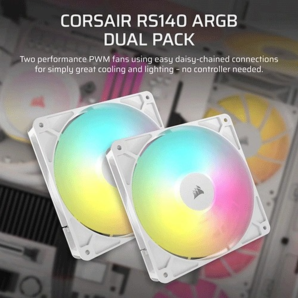 CORSAIR RS140 ARGB White, 140mm ARGB Fan, Dual Pack