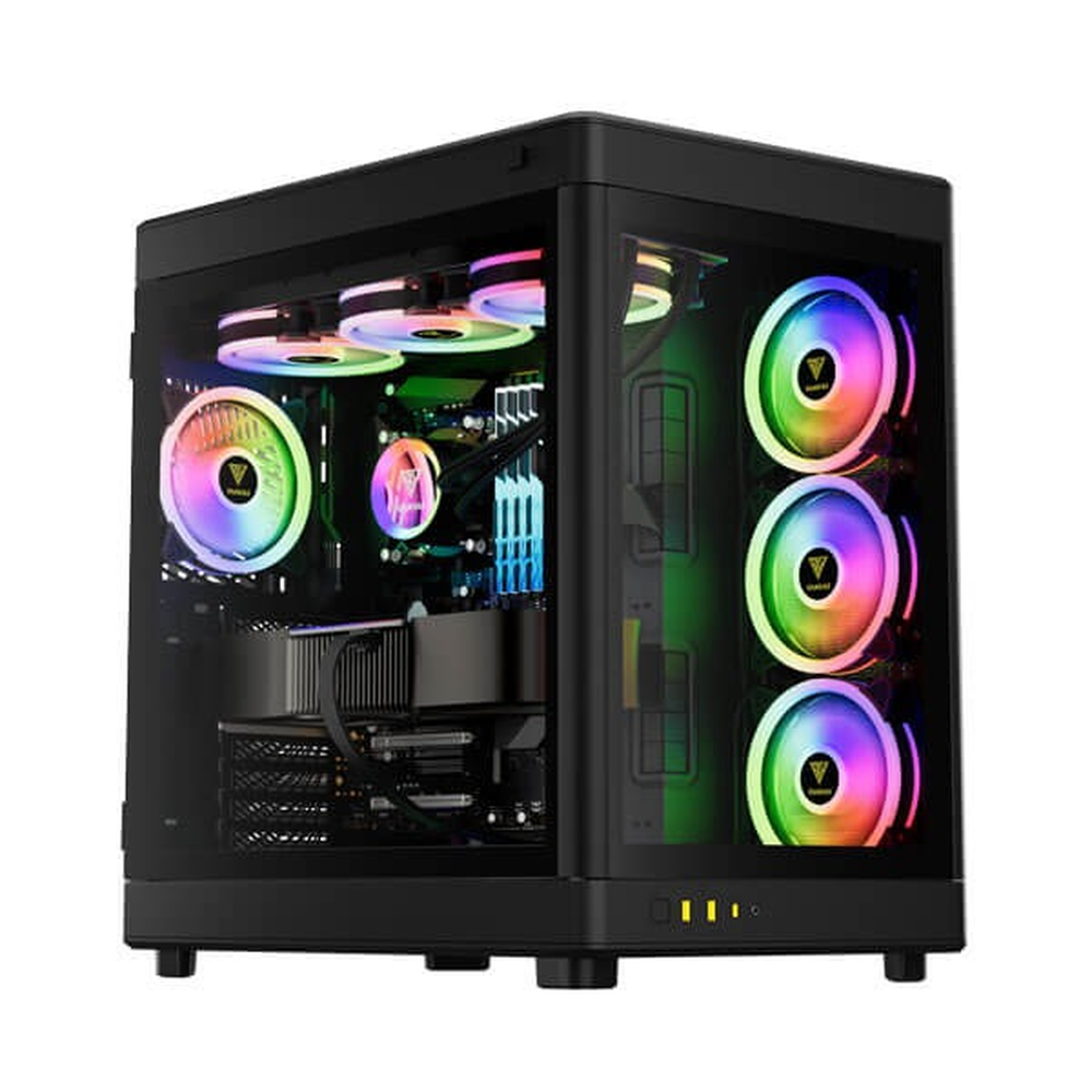 GAMDIAS NESO P1 B E-ATX Full-Tower PC Case (Black, Dual-Chamber, Trapezoid, Panoramic Glass)