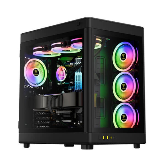 GAMDIAS NESO P1 B E-ATX Full-Tower PC Case (Black, Dual-Chamber, Trapezoid, Panoramic Glass)