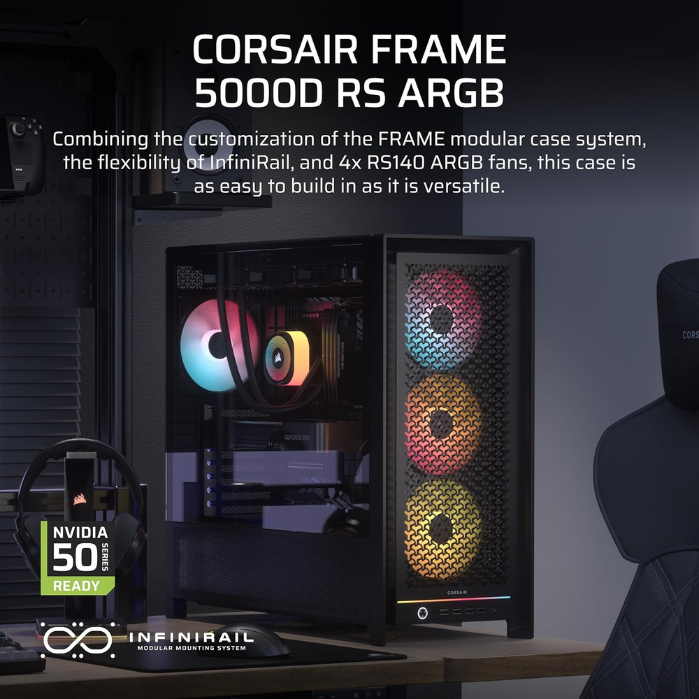 Corsair Chassis FRAME 5000D RS ARGB - - Mid-Tower PC Case without PSU, Black