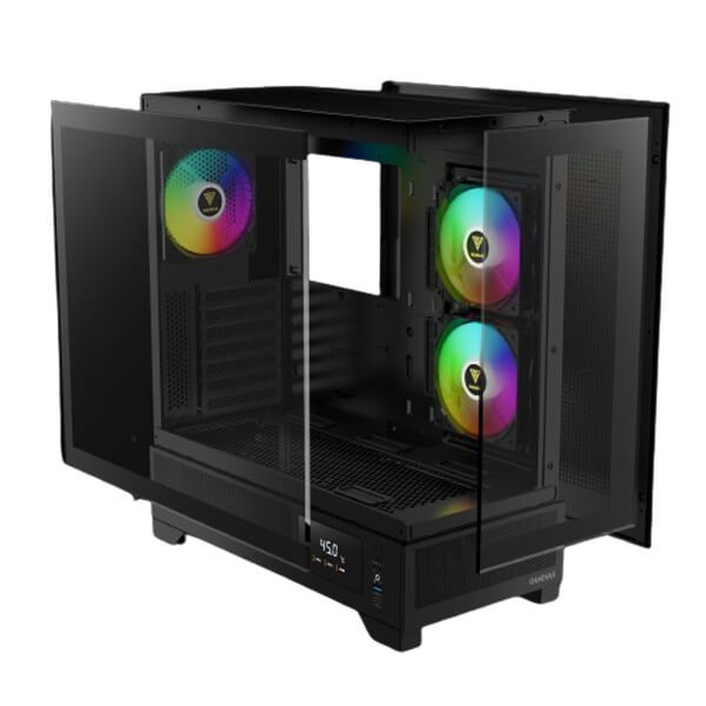 GAMDIAS ATLAS M1 ATX Mid Tower ARGB Gaming Case (Black, Built-in Display, 3x120mm ARGB Fans, Tempered Glass)
