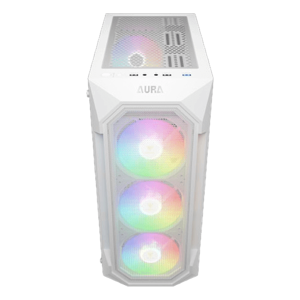 GAMDIAS AURA GC1 ELITE V2 ARGB ATX Mid Tower Gaming Case (White, Mesh Front, 4x120mm ARGB Fans, Tempered Glass)