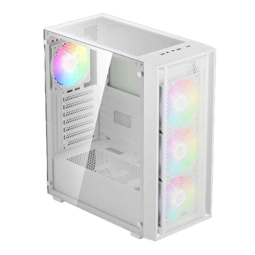 GAMDIAS AURA GC2 ELITE WH V2 ARGB ATX Mid Tower Gaming Case (White, Mesh Front, 4x120mm ARGB Fans, Tempered Glass)