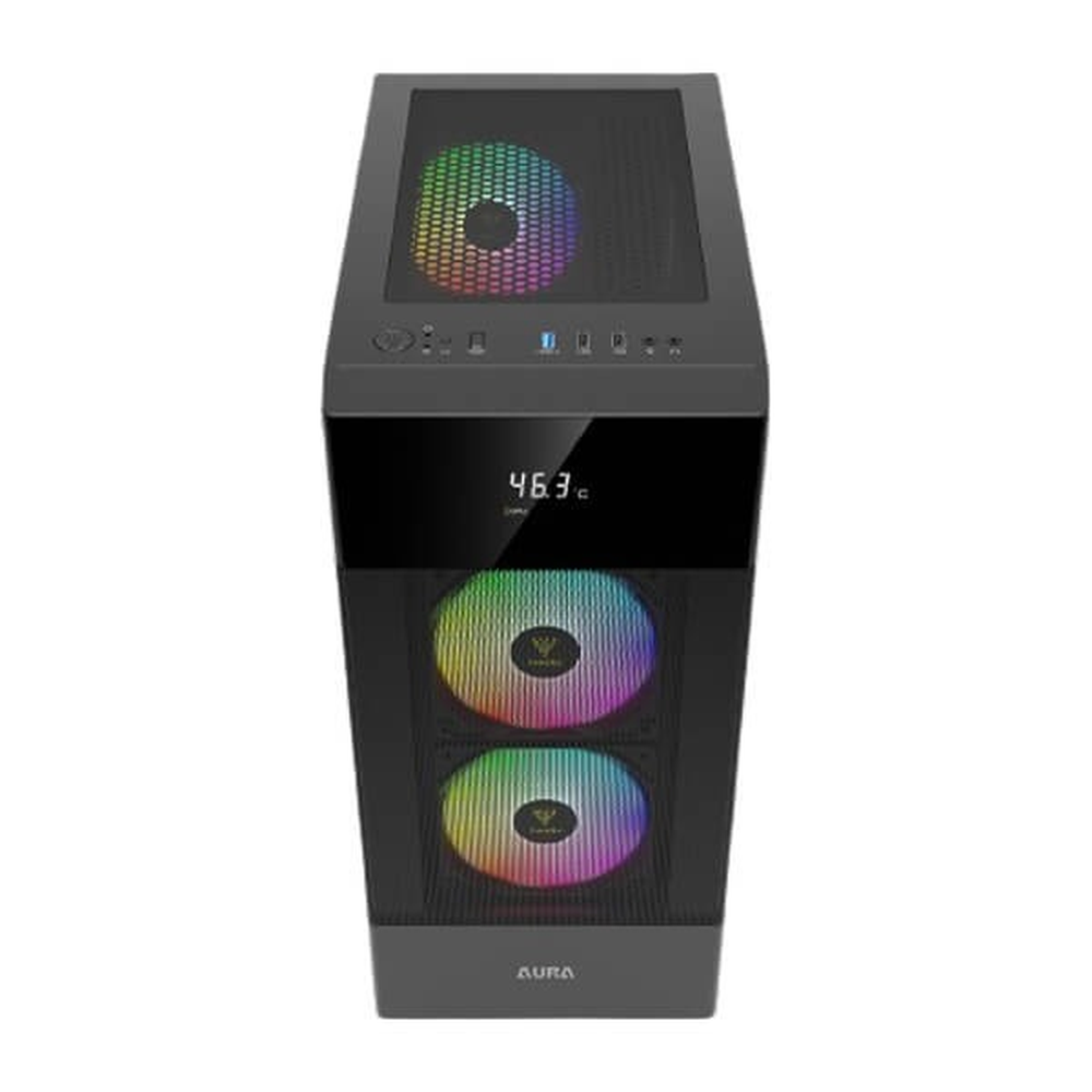 GAMDIAS AURA GC5 Elite ARGB ATX Mid Tower Gaming Case (Digital Display Mesh Front, Black)