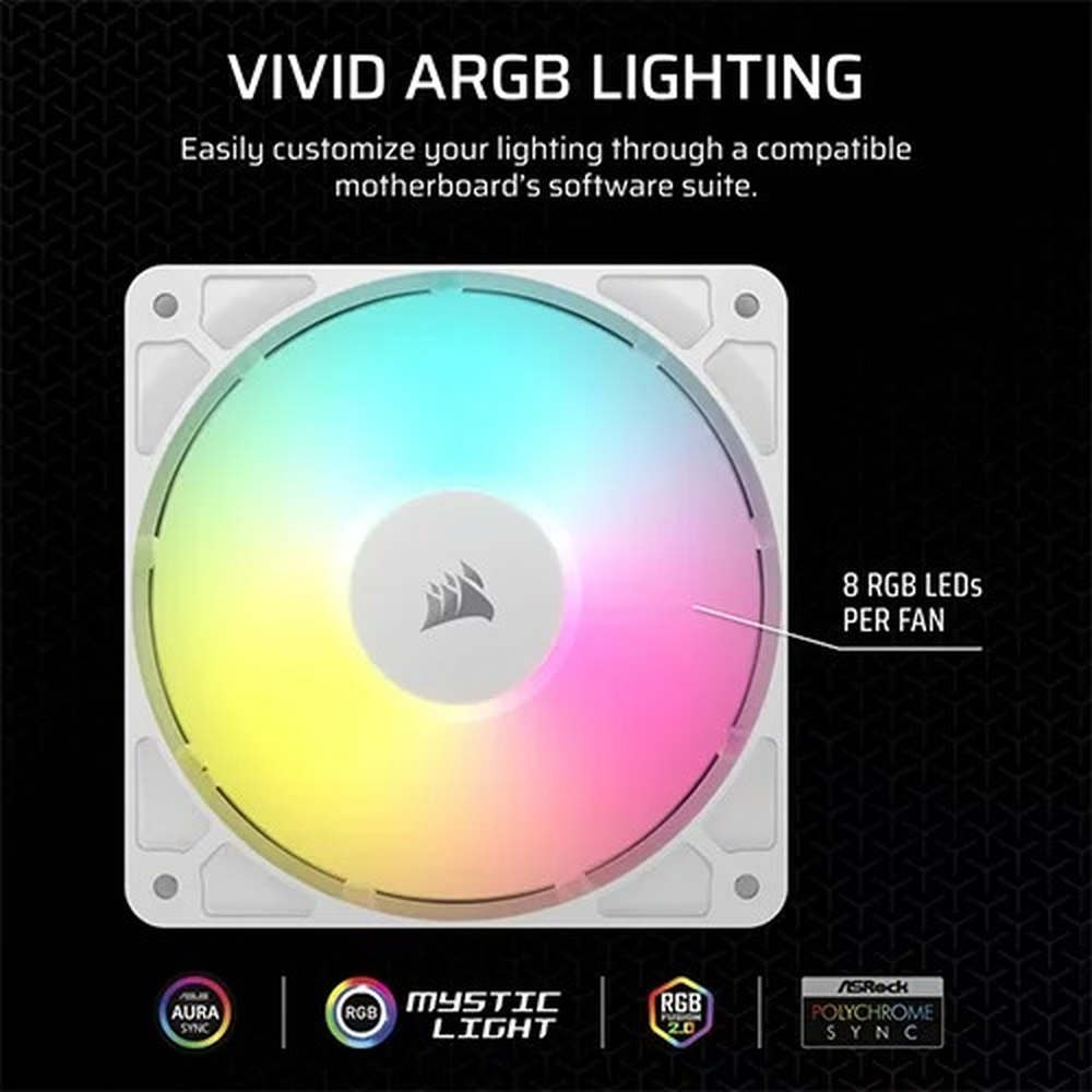 Corsair Fan RS120 ARGB White, 120mm ARGB Fan, Single Pack