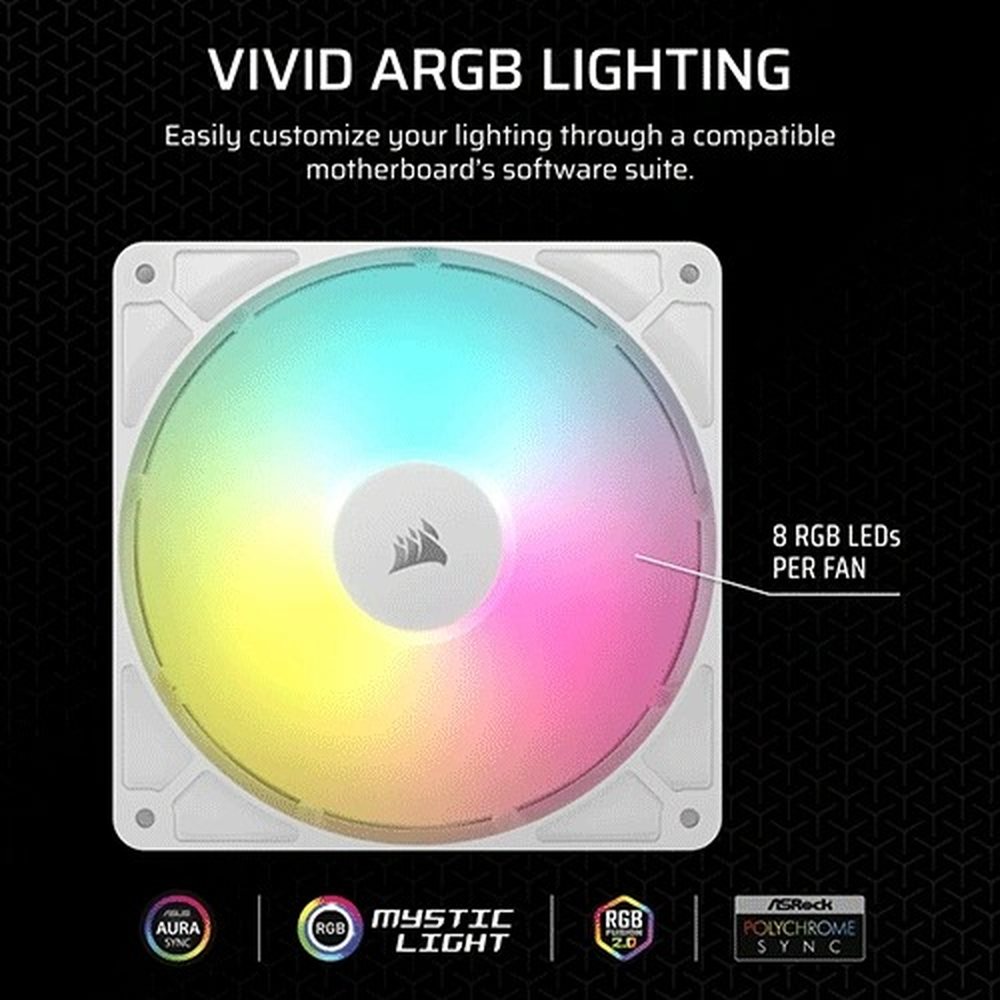 CORSAIR RS140 ARGB White, 140mm ARGB Fan, Dual Pack
