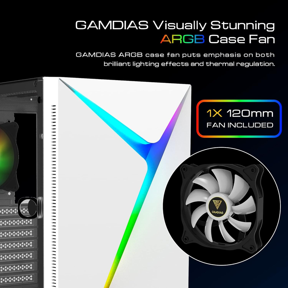 GAMDIAS Argus E4 Elite WH RGB ATX Mid Tower Gaming Case (White)