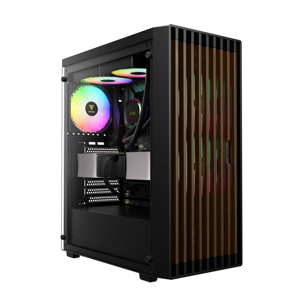 GAMDIAS AURA GC4 Elite ARGB ATX Mid Tower Gaming Case (Real Walnut Mesh Front, Black)