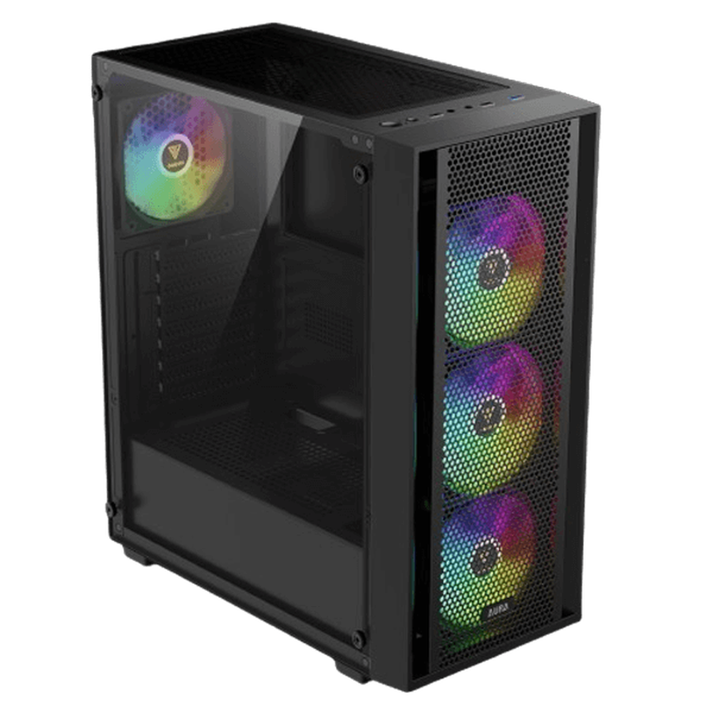 GAMDIAS AURA GC2 ELITE V2 ARGB ATX Mid Tower Gaming Case (Black, Mesh Front, 4x120mm ARGB Fans, Tempered Glass)