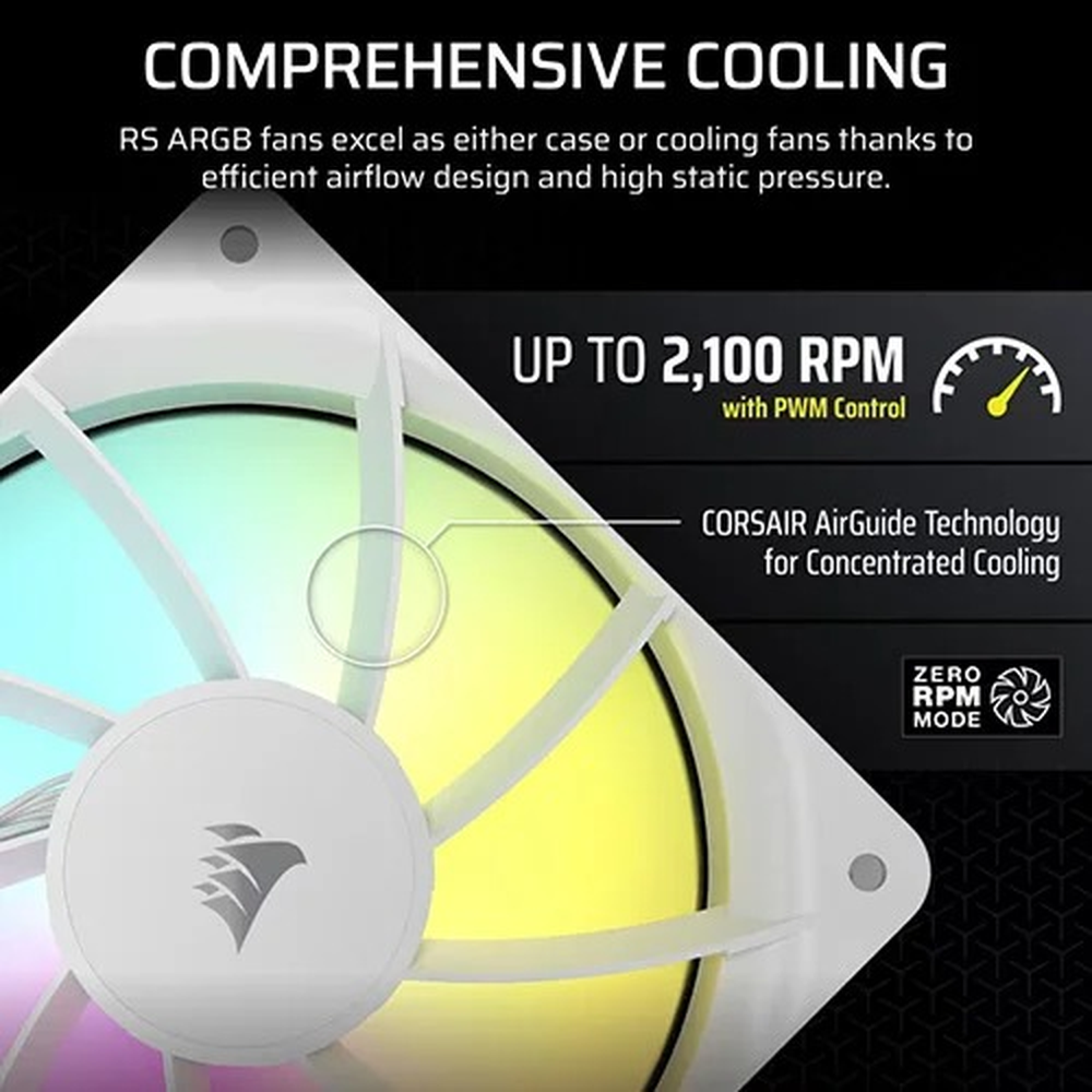 Corsair Fan RS120 ARGB White, 120mm ARGB Fan, Single Pack