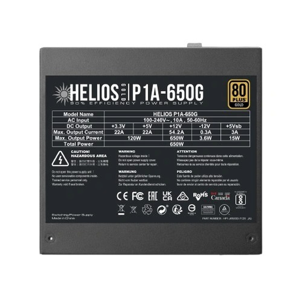 GAMDIAS HELIOS P1A-650G 650W 80+ Gold Non-Modular ATX Power Supply (120mm Hydraulic Fan, 2x PCIe, Flat Cables)