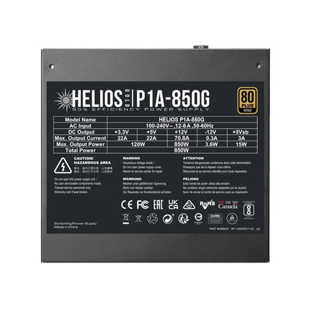 GAMDIAS HELIOS P1A-850G 850W 80+ Gold Fully Modular ATX Power Supply (120mm Hydraulic Fan, Flat Cables, ATX12V v2.52)