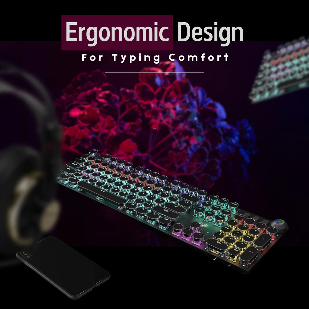 AULA F2088 Typewriter Style Wired Mechanical Gaming Keyboard | Black, Brown Switches, Without Handrest (F2088WHB)