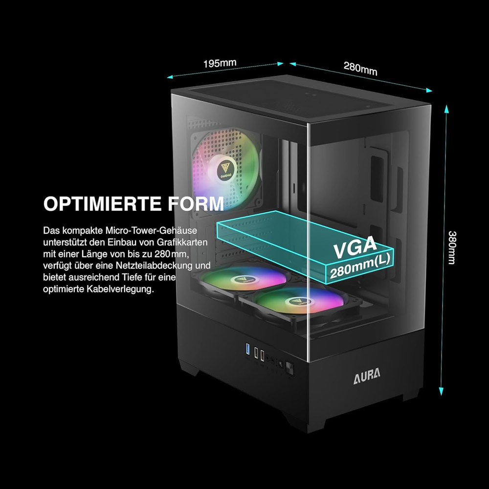 GAMDIAS AURA GC9M ARGB M-ATX Mini Tower Gaming Case (Black)