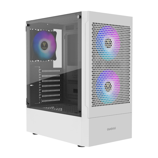 GAMDIAS TALOS E3 MESH WH ARGB Mid Tower PC Case (White, Mesh Front, 3×120mm ARGB Fans, ATX Support, 360mm Radiator, Tempered Glass Side)