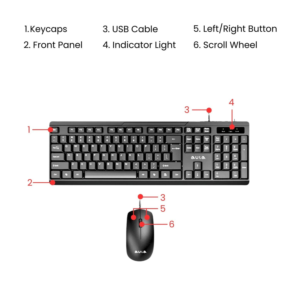 AULA AC101 Wired Keyboard & Mouse Combo | Black (AC101B)