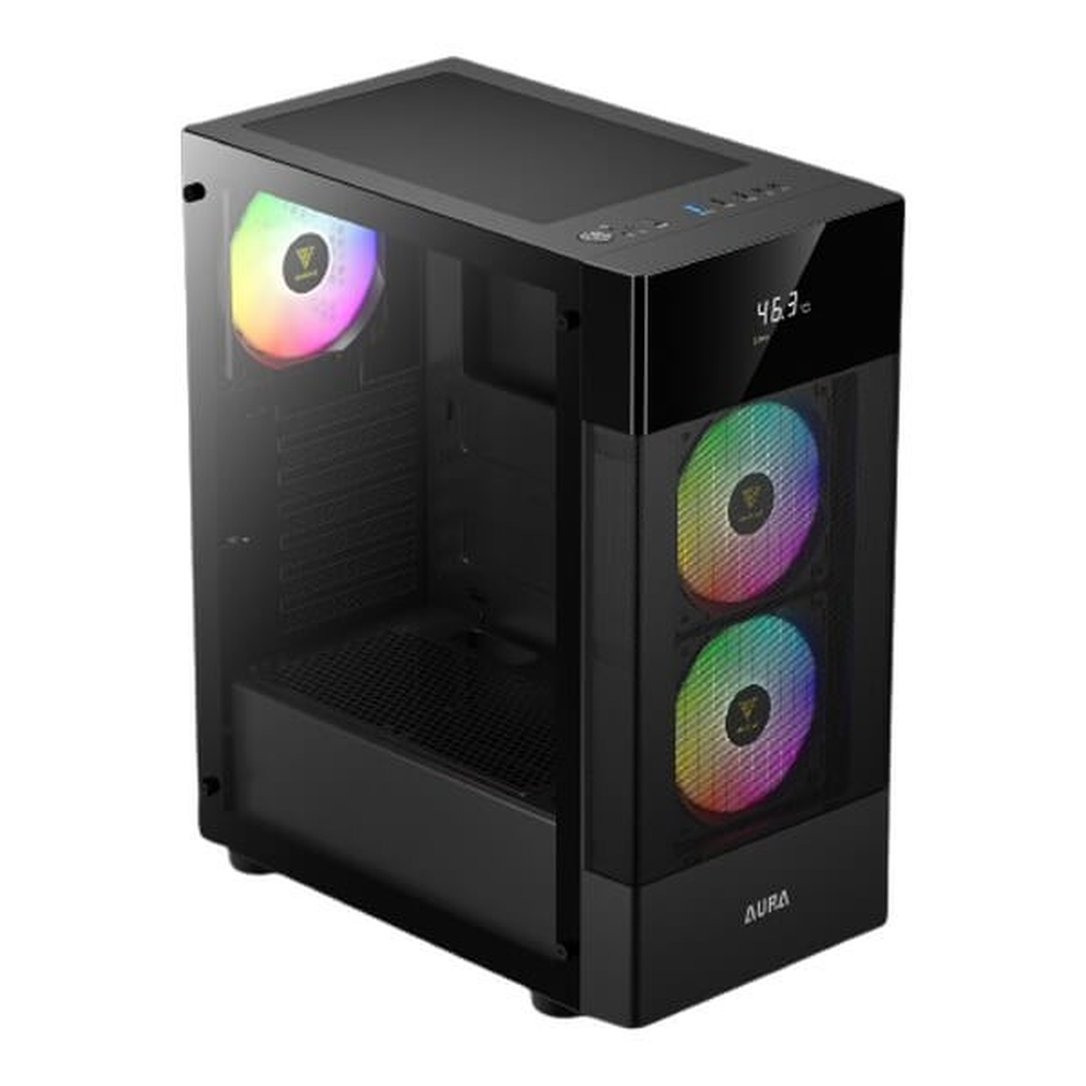 GAMDIAS AURA GC5 Elite ARGB ATX Mid Tower Gaming Case (Digital Display Mesh Front, Black)